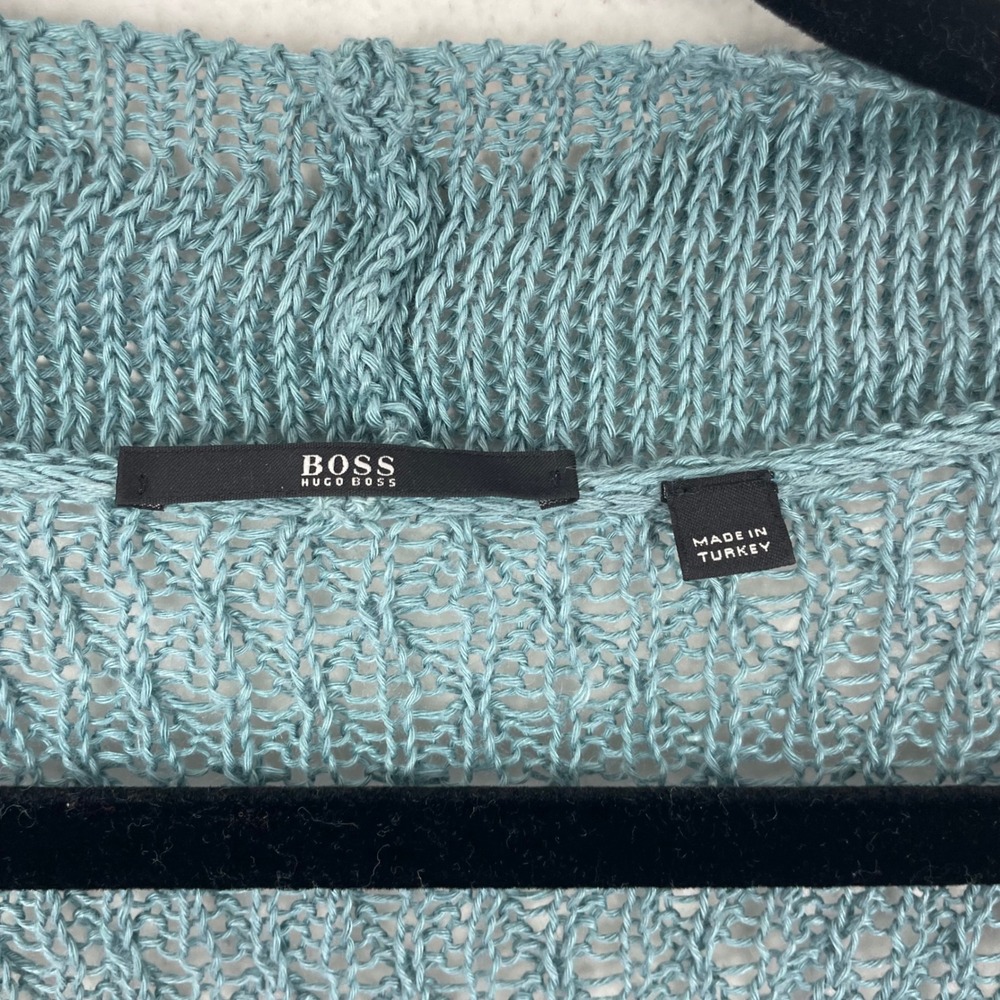 BOSS Hugo Boss Knit Cardigan Sweater Women's Small Blue Open‎ Front 100% Linen - Picture 4 of 9